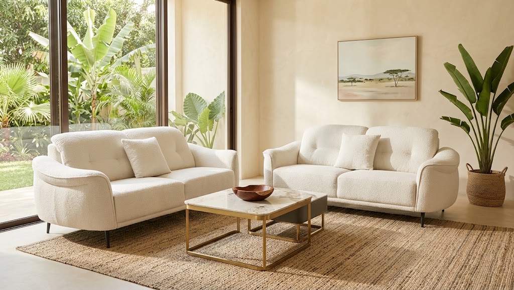 🛋️ The Opulence Cream Sofa & Marble Table Suite