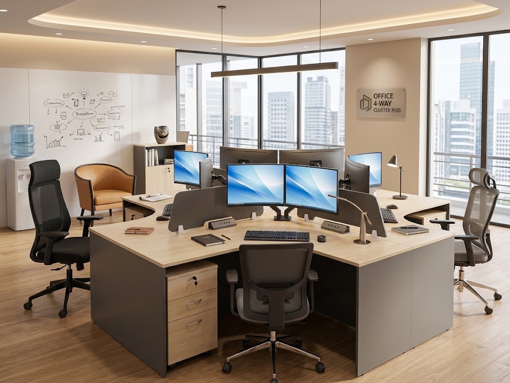 The Synergy 4-Way Modular Office Workstation Cluster Pod ✨🏢