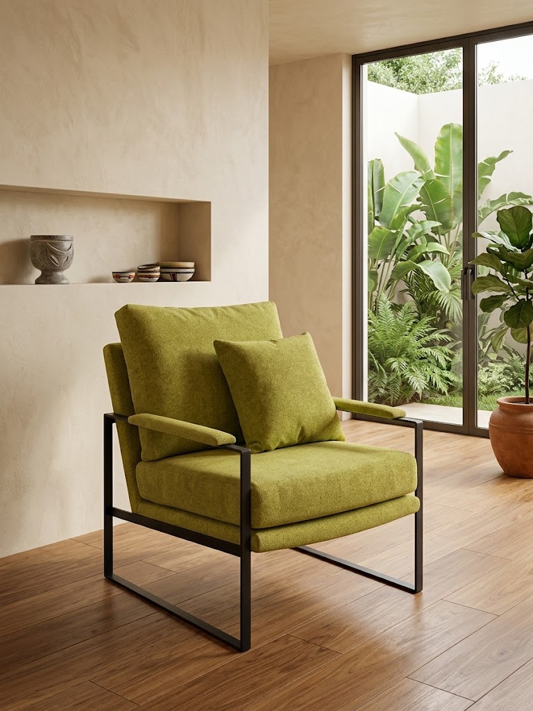 The Olive Minimalist Metal-Frame Accent Chair ✨🛋️